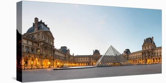Courtyard and Glass Pyramid of the Louvre Museum at Sunrise, Paris, Ile-De-France, France-null-Stretched Canvas