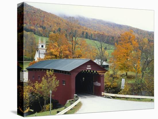 Covered Bridge in Autumn Landscape, Battenkill, Arlington Bridge, West Arlington, Vermont, USA-Scott T^ Smith-Premier Image Canvas