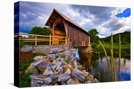 Covered bridge on river, Vermont, USA-null-Premier Image Canvas