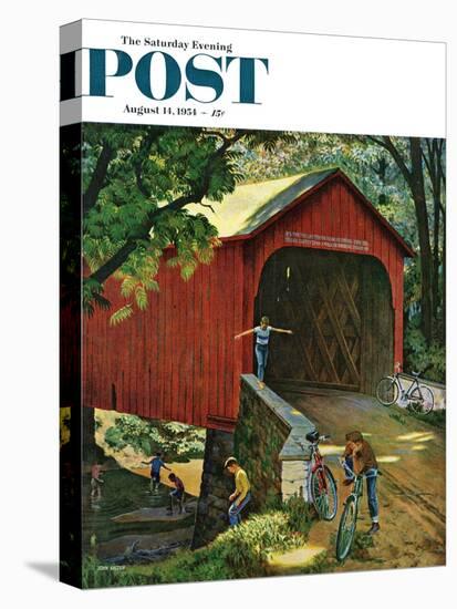 "Covered Bridge" Saturday Evening Post Cover, August 14, 1954-John Falter-Premier Image Canvas