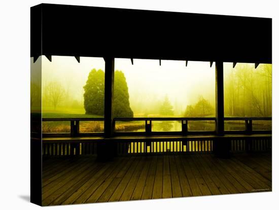 Covered Deck Looking onto Peaceful River and Fog-Jan Lakey-Premier Image Canvas