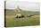 Covered Wagons Passing Chimney Rock, a Landmark on the Oregon Trail, Nebraska-null-Premier Image Canvas