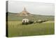 Covered Wagons Passing Chimney Rock, a Landmark on the Oregon Trail, Nebraska-null-Premier Image Canvas