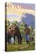 Cowboy and Horse in Spring - Wyoming-Lantern Press-Stretched Canvas