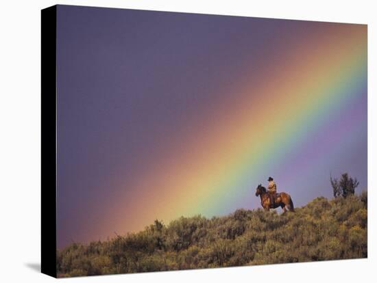 Cowboy and Rainbow, Ponderosa Ranch, Seneca, Oregon, USA-Darrell Gulin-Premier Image Canvas