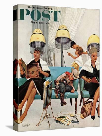 "Cowboy Asleep in Beauty Salon," Saturday Evening Post Cover, May 6, 1961-Kurt Ard-Premier Image Canvas