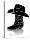 Cowboy Boot And Western Hat.Black Graphic Image On White-GeraKTV-Stretched Canvas