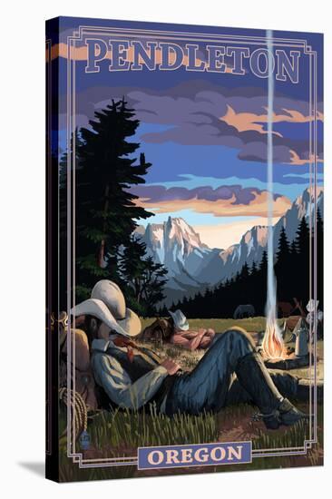 Cowboy Camping Night Scene - Pendleton, Oregon-Lantern Press-Stretched Canvas
