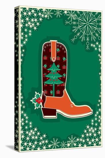 Cowboy Christmas Card with Boot Decoration-GeraKTV-Stretched Canvas