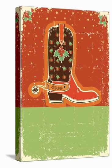 Cowboy Christmas Card with Boots and Holiday Decoration.Retro-GeraKTV-Stretched Canvas