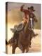 Cowboy Galloping While Swinging a Rope Lassoo at Sunset, Flitner Ranch, Shell, Wyoming, USA-Carol Walker-Premier Image Canvas