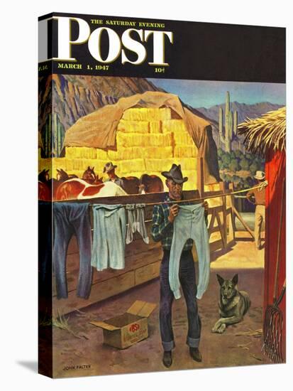 "Cowboy Hanging Out His Laundry," Saturday Evening Post Cover, March 1, 1947-John Falter-Premier Image Canvas
