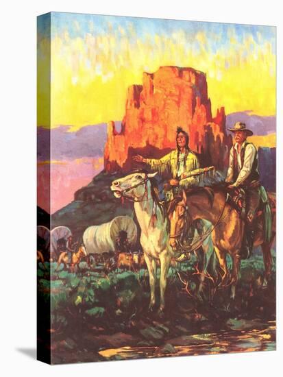 Cowboy, Indian, Covered Wagons-null-Stretched Canvas