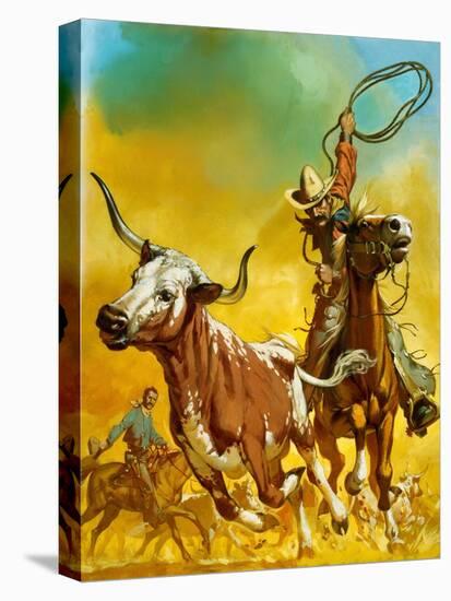 Cowboy Lassoing Cattle-Mcbride-Premier Image Canvas