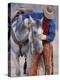 Cowboy Leading and Stroking His Horse, Flitner Ranch, Shell, Wyoming, USA-Carol Walker-Premier Image Canvas