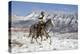 Cowboy On Grey Quarter Horse Trotting In The Snow At Flitner Ranch, Shell, Wyoming-Carol Walker-Premier Image Canvas