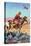 Cowboy on Horse Watching Plane-null-Stretched Canvas