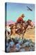 Cowboy on Horse Watching Plane-null-Stretched Canvas