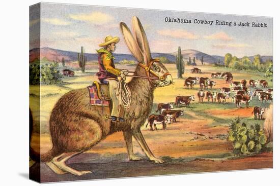 Cowboy Riding Giant Jackrabbit-null-Stretched Canvas