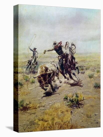 Cowboy Roping a Steer-Charles Marion Russell-Premier Image Canvas