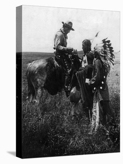 Cowboy Trading with Indians Using Sign Language - Tucumcari, NM-Lantern Press-Stretched Canvas