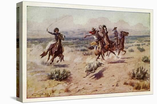 Cowboys chasing a prairie wolf-Charles Marion Russell-Premier Image Canvas