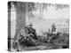 Cowboys Eating Dinner under a Tree Photograph - Texas-Lantern Press-Stretched Canvas