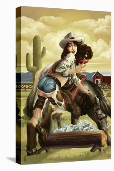 Cowgirl Pinup-Lantern Press-Stretched Canvas