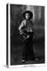 Cowgirl Portrait - Miss Rita Leggiero Holding a Knife-Lantern Press-Stretched Canvas