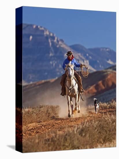 Cowgirl Riding a Trail in the Big Horn Mountains, Shell, Wyoming, USA-Joe Restuccia III-Premier Image Canvas