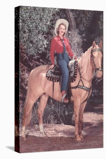 Cowgirl Riding Palomino-null-Stretched Canvas