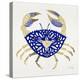 Crab in Navy and Gold-Cat Coquillette-Premier Image Canvas