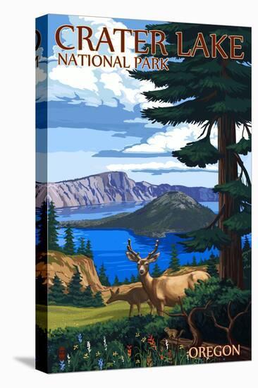 Crater Lake National Park, Oregon - Deer Family-Lantern Press-Stretched Canvas