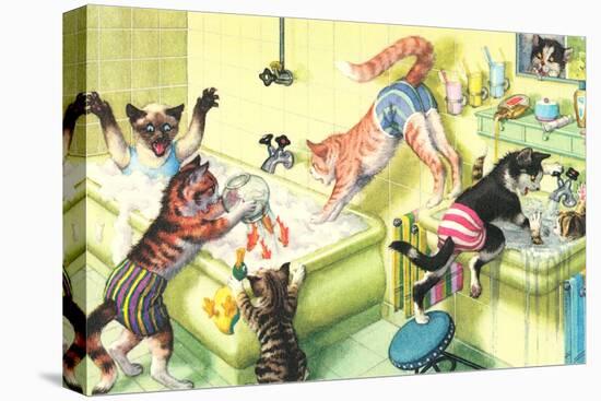 Crazy Cats in Bathtub-null-Stretched Canvas
