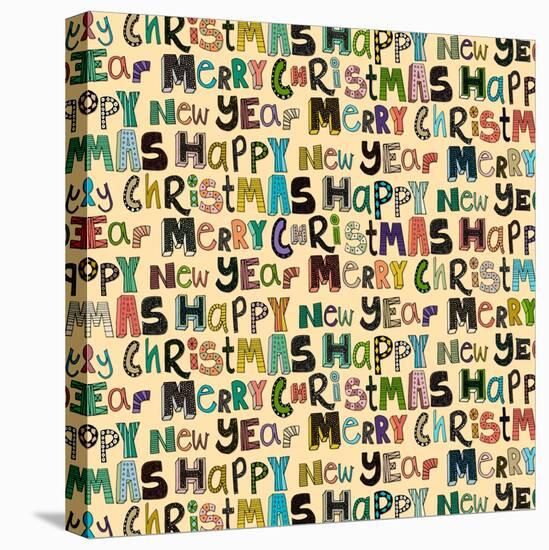 Cream Merry Christmas Happy New Year (Variant 1)-Sharon Turner-Stretched Canvas
