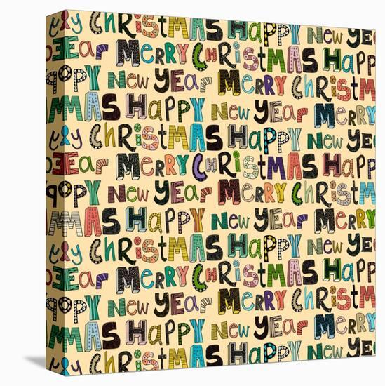 Cream Merry Christmas Happy New Year (Variant 1)-Sharon Turner-Stretched Canvas