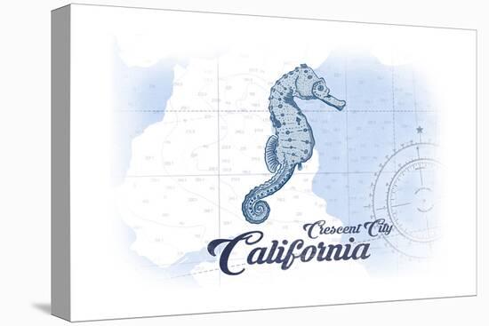 Crescent City, California - Seahorse - Blue - Coastal Icon-Lantern Press-Stretched Canvas