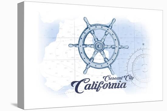 Crescent City, California - Ship Wheel - Blue - Coastal Icon-Lantern Press-Stretched Canvas