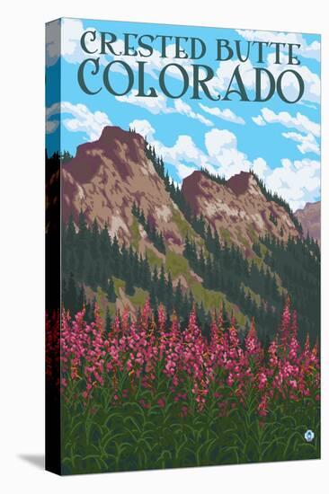 Crested Butte, Colorado - Fireweed and Mountains-Lantern Press-Stretched Canvas