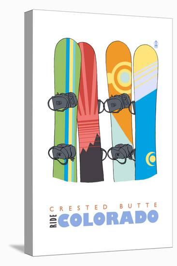 Crested Butte, Colorado - Snowboards in Snow-Lantern Press-Stretched Canvas