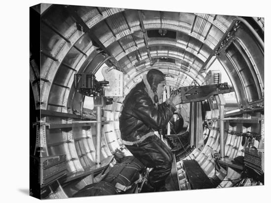 Crewman Poking His 50 Cal. Machine Gun Out of Side Window of B-17E Flying Fortress During WWII-Frank Scherschel-Premier Image Canvas