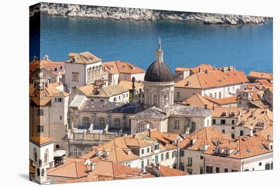 Croatia, Dubrovnik. Old City Cathedral, red tile roofs and Adriatic.-Trish Drury-Premier Image Canvas