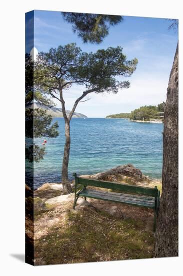 Croatia, Hvar Island, Stari Grad. Picturesque waterfront spot for bench.-Trish Drury-Premier Image Canvas