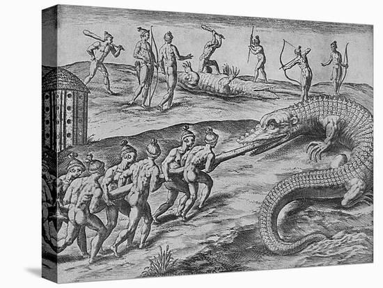 Crocodile Hunting, De Bry-Theodore de Bry-Stretched Canvas