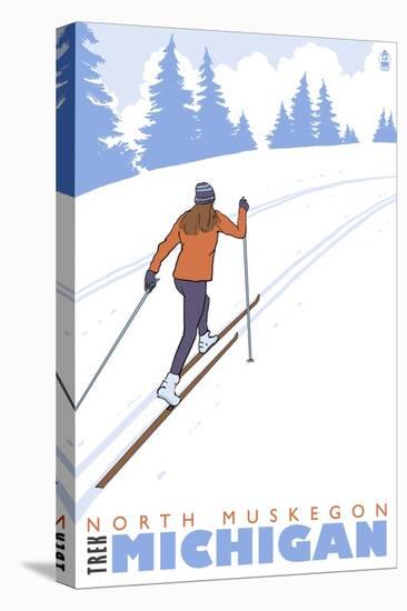 Cross Country Skier, North Muskegon, Michigan-Lantern Press-Stretched Canvas