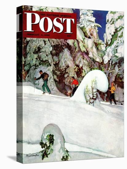 "Cross Country Skiers," Saturday Evening Post Cover, February 2, 1946-Mead Schaeffer-Premier Image Canvas