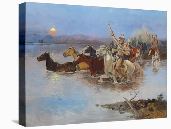 Crossing the River, C.1895 (Oil on Panel)-Charles Marion Russell-Premier Image Canvas