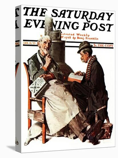 "Crossword Puzzle" Saturday Evening Post Cover, January 31,1925-Norman Rockwell-Premier Image Canvas