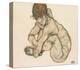 Crouching Nude Girl-Egon Schiele-Stretched Canvas