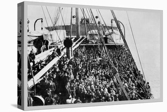 Crowd of Immigrants Standing on Deck-null-Stretched Canvas